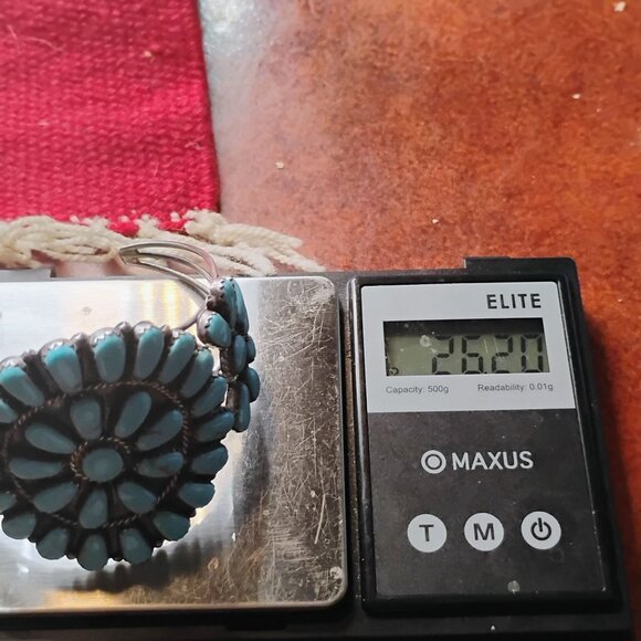 Vtg Native Michael Mendoza Zuni Needlepoint Turquoise Cluster Cuff Bracelet - Picture 10 of 11